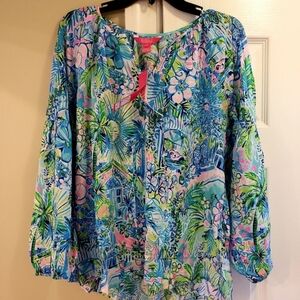 NWT Lilly Pulitzer L Lilly's House Winsley Top Shirt Large
